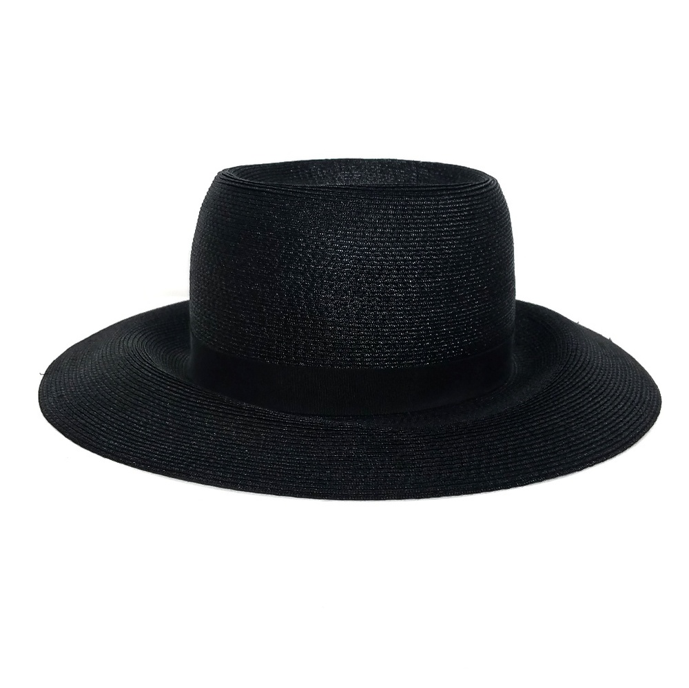 Valerie Black sun braided  hat with black ribbow - Picture 2 of 7